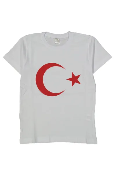 Unisex Beyaz Kırmızı Ay Yıldız Kısa Kollu Bayrak Tişört