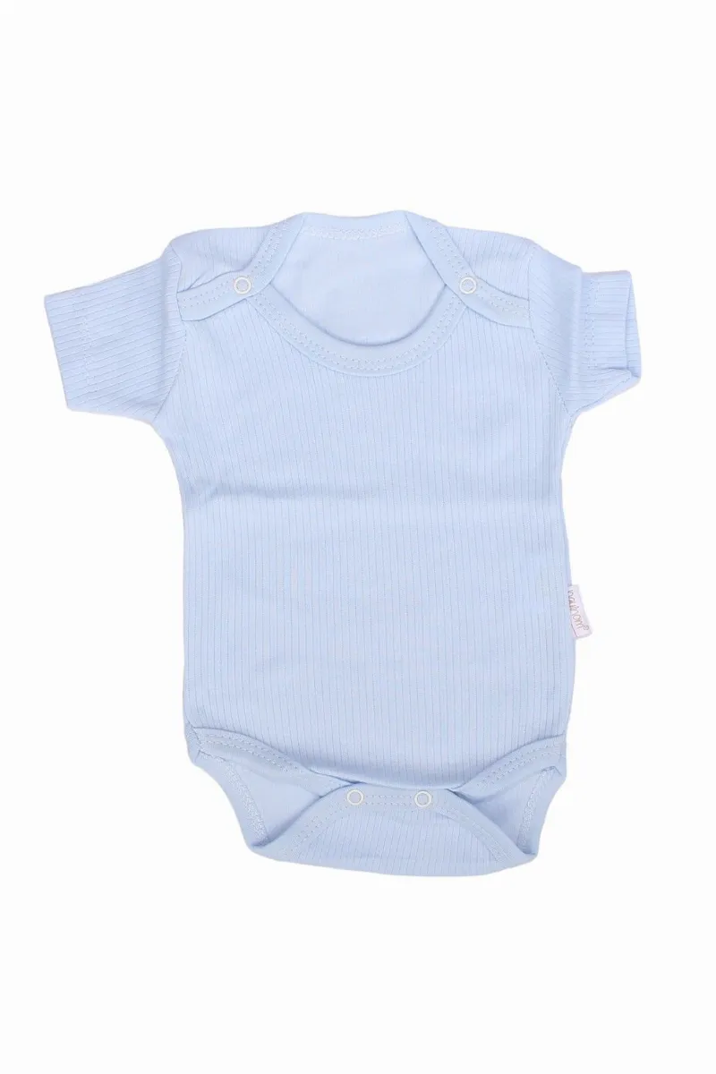 Mavi Raporlu Kısa Kol Çıtçıtlı Body Zıbın