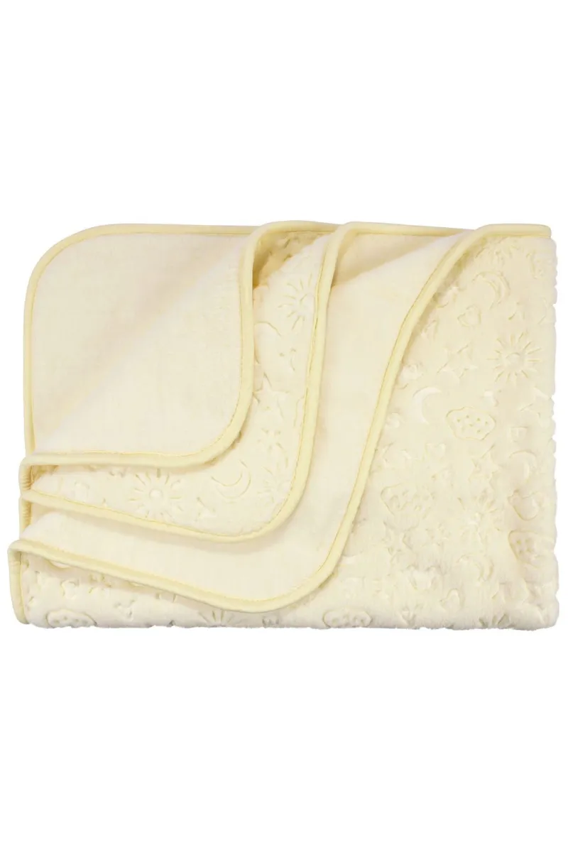 Unisex Sarı Karışık Desen Kabartmalı Kalın Peluş Battaniye 100x120cm