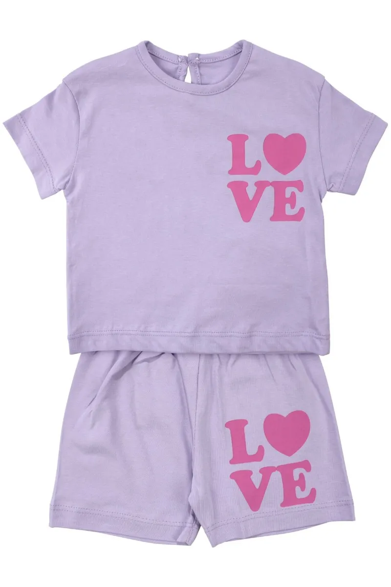 Kız Bebek Lila Pembe Love Baskılı Şortlu 2'li Takım