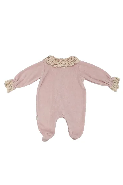 Kız Bebek Lila Dantelli Yakalı Kadife Çıtçıtlı Tulum