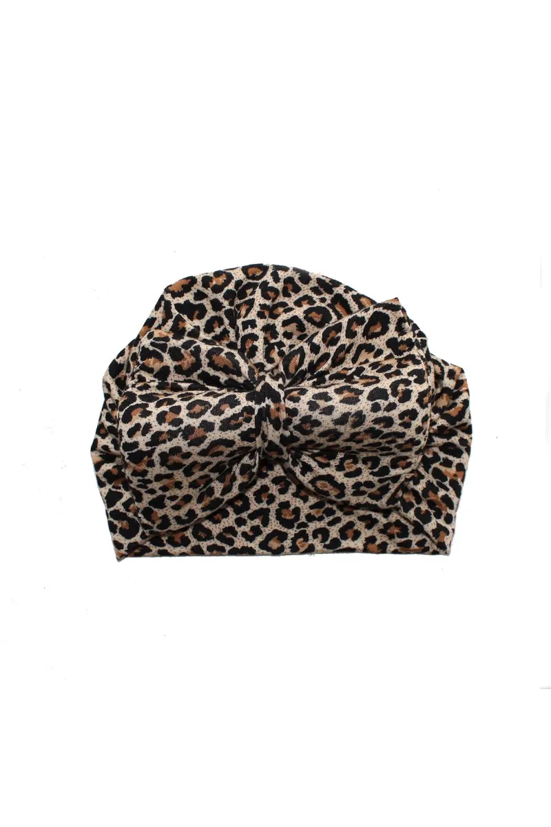 Leopar Desenli Kız Bebek Bone