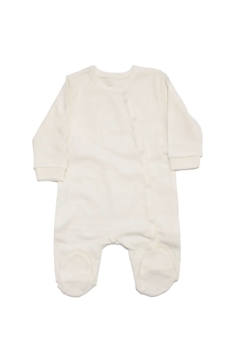 Unisex Ekru Yandan Çıtçıtlı Patikli Pamuklu Tulum 3-6 Ay