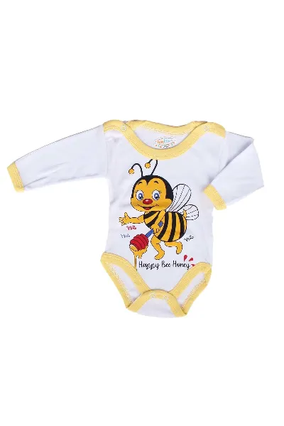 Unisex Sarı Arılı Baskılı Uzun Kollu Zıbın