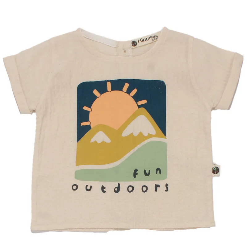 Erkek Bebek Ekru Bej Güneş Fun Outdoors Yazılı 2'li Takım