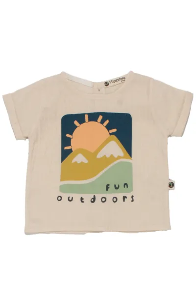 Erkek Bebek Ekru Bej Güneş Fun Outdoors Yazılı 2'li Takım