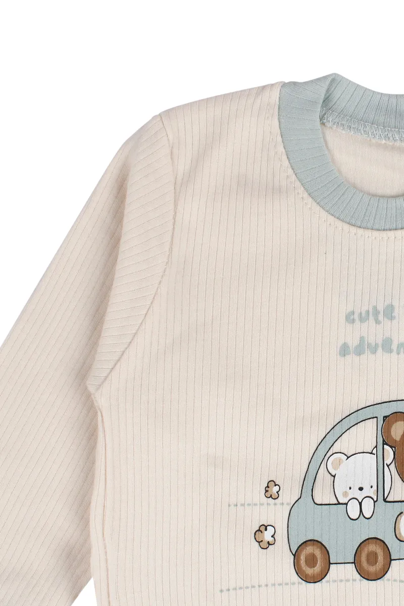 Erkek Bebek Ekru Yeşil Ayıcık Baskılı Pijama Takımı