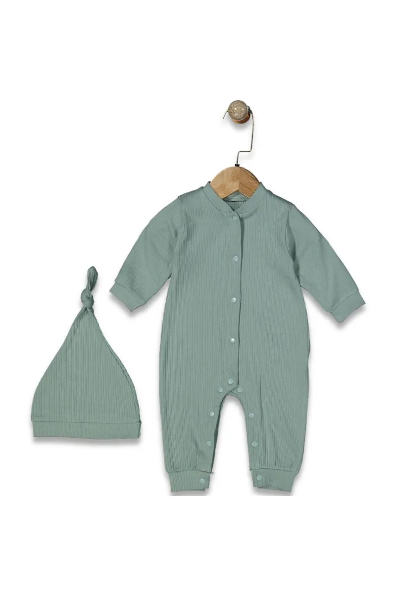 Unisex Su Yeşili Fitilli Düğümlü Bereli Çıtçıtlı Tulum