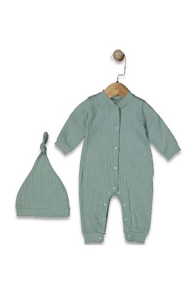 Unisex Su Yeşili Fitilli Düğümlü Bereli Çıtçıtlı Tulum