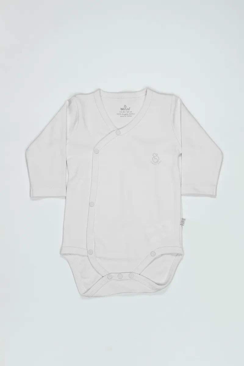 Bistyle Organik Natural Basic Style Kruvaze Uzun Kol Body BS17102 Beyaz