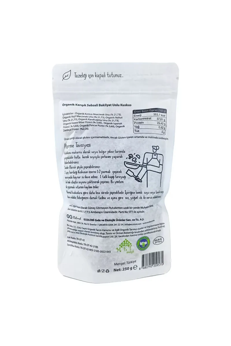 OG Natural Organik Karışık Sebzeli Bakliyat Unlu Bebek Kuskus 250 Gr
