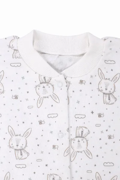 Kız Çocuk Ekru Tavşan Desenli Çıtçıtlı Pijama Takımı