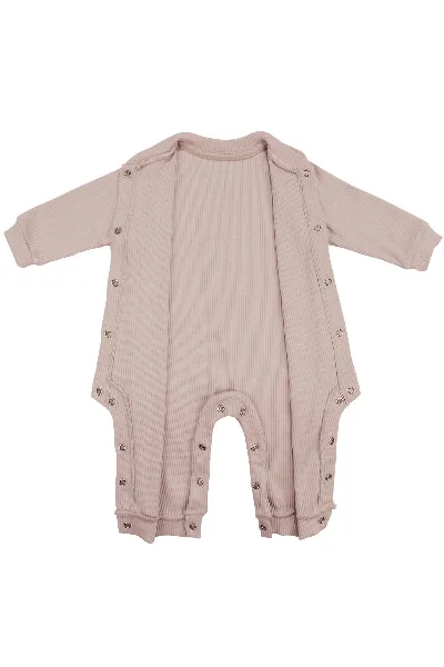 Unisex Bej Fitilli Düğümlü Bereli Çıtçıtlı Tulum
