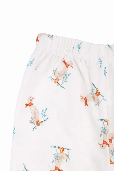 Unisex Ekru Ördek Baskılı Pijama Takımı