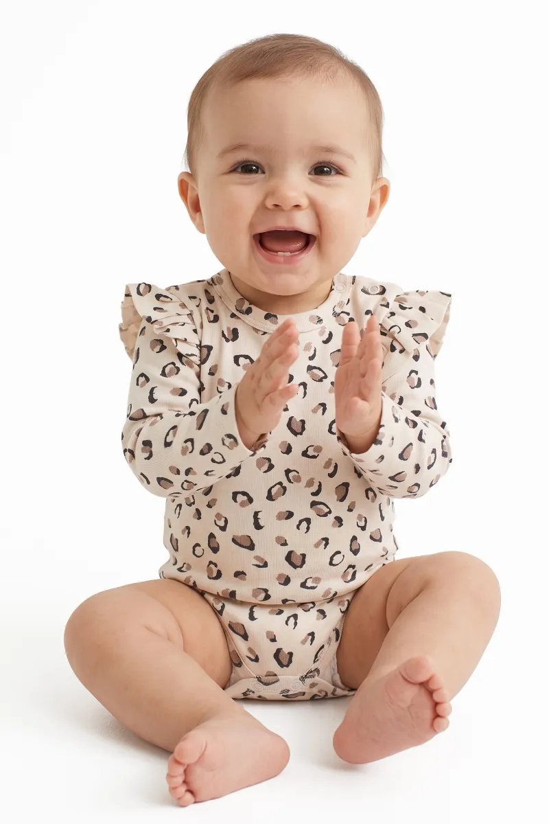 Kız Bebek Bej Kahve Leopar Desenli Fırfırlı Body Zıbın