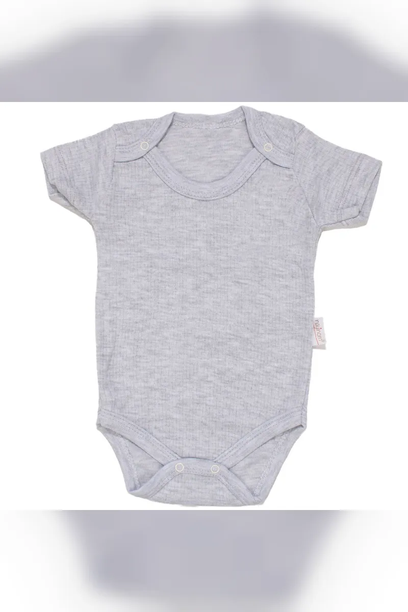 Unisex Gri Raporlu Kısa Kol Çıt Çıtlı Body Zıbın