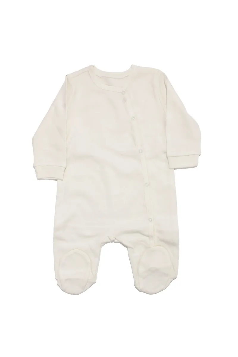 Unisex Ekru Yandan Çıtçıtlı Patikli Pamuklu Tulum 3-6 Ay