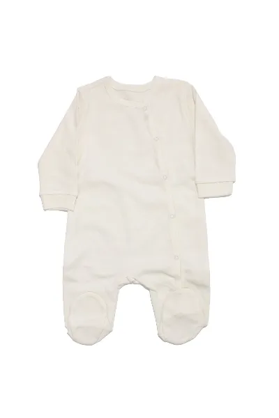 Unisex Ekru Yandan Çıtçıtlı Patikli Pamuklu Tulum 3-6 Ay
