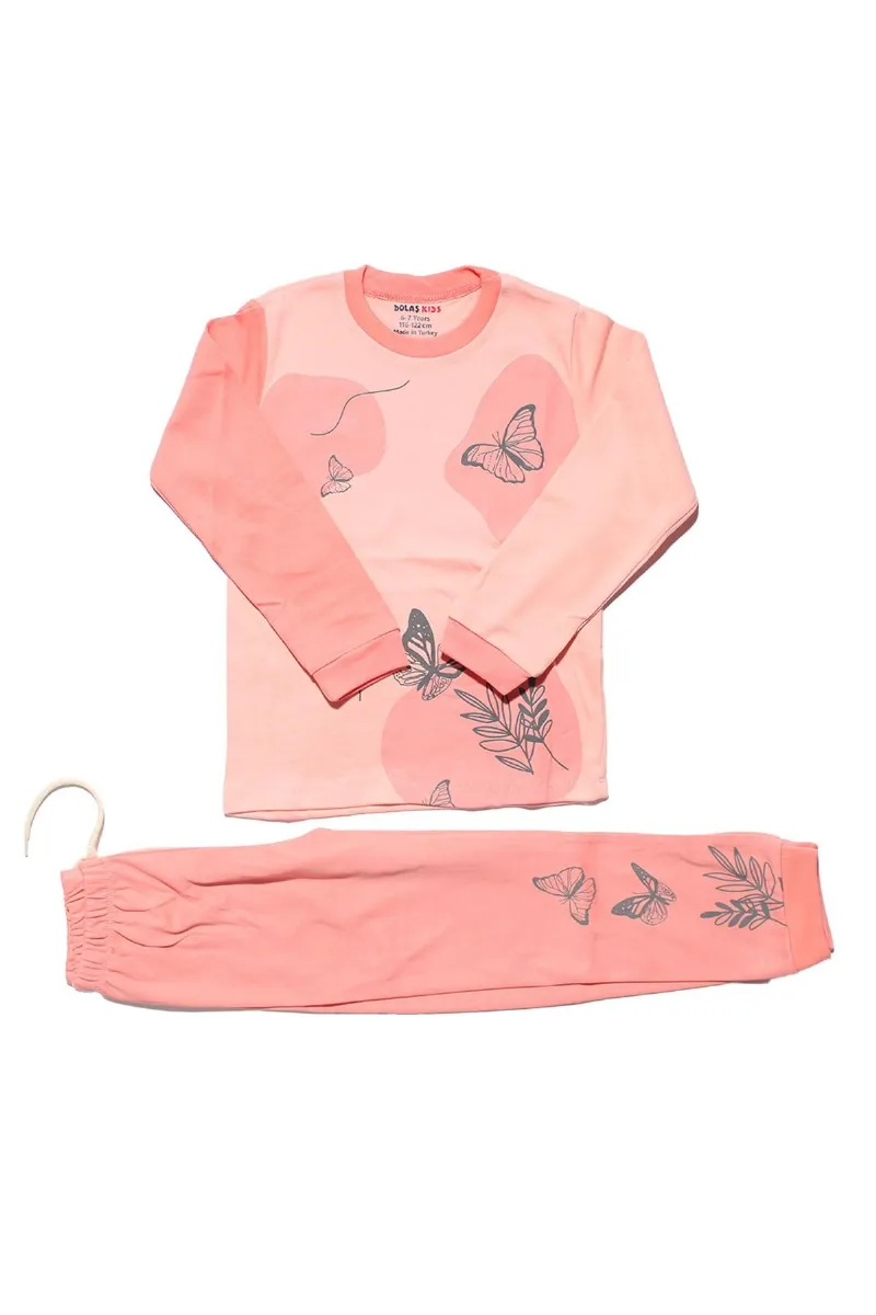 Kız Çocuk Pembe Kelebek Baskılı 2'li Pijama Takımı