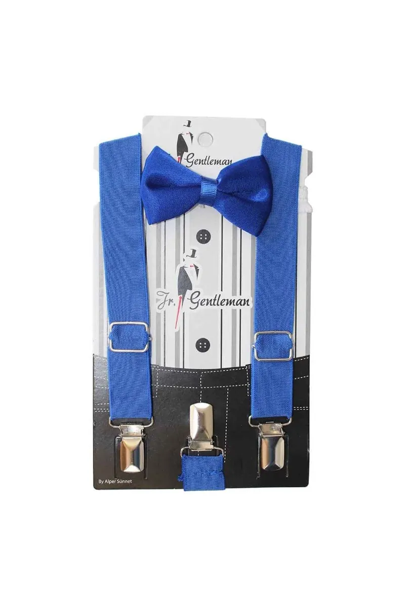 Saks Mavi Lastikli Papyon Pantolon Askısı Set