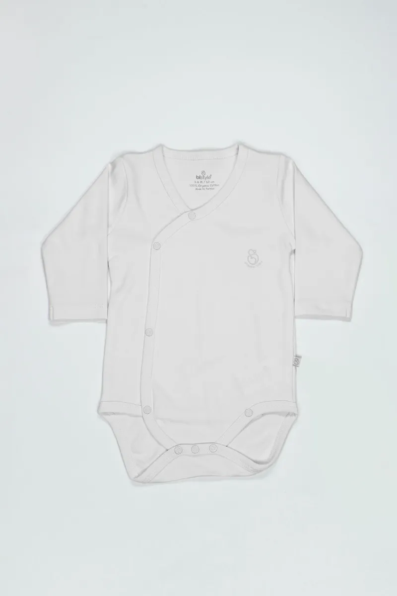 Bistyle Organik Natural Basic Style Kruvaze Uzun Kol Body BS17102 Beyaz
