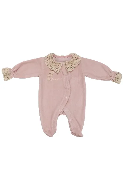 Kız Bebek Lila Dantelli Yakalı Kadife Çıtçıtlı Tulum