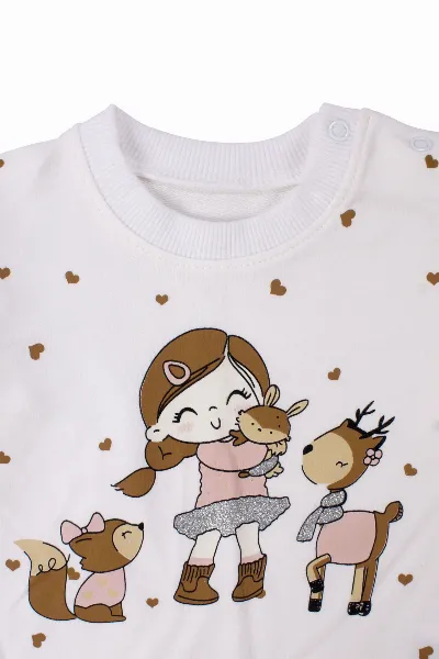Kız Bebek Broşlu Pudra Şişme Yelekli Kalpli Badili Üçlü Lüks Takım