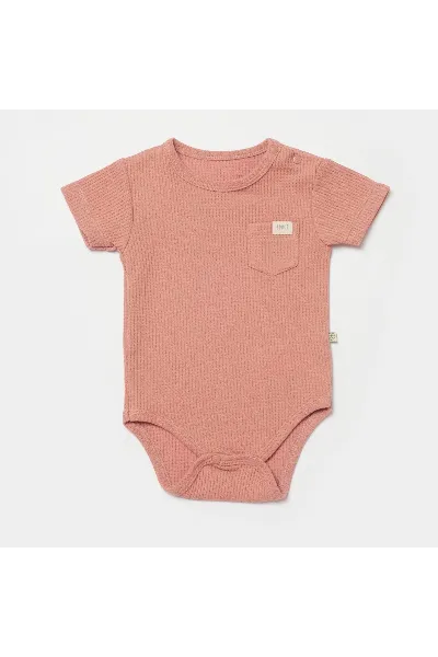 Bibaby Biorganic Waffle Smile Kısa Kol Bebek Body 56987 Red-Brown