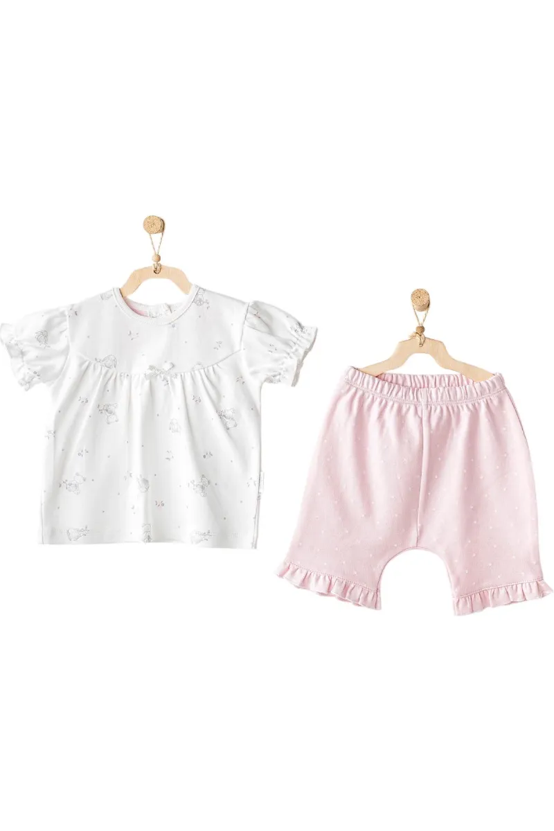 Andywawa AC25631 Cuddly Bunny Bear 2'Li Bebe Takım Pink