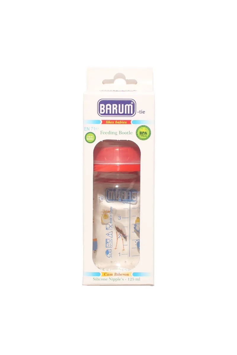 Barum Hayvan Desenli Kiraz Uçlu Kırmızı Cam Biberon 125 ml