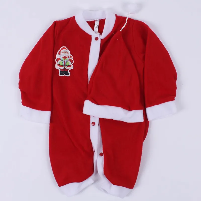 Kırmızı Noel Baba Armalı Şapkalı Polar Bebek Yılbaşı Tulum