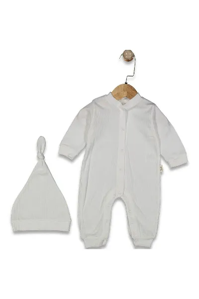 Unisex Ekru Fitilli Düğümlü Bereli Çıtçıtlı Tulum