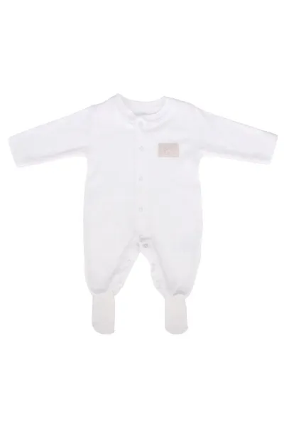 Unisex Ekru Sade Çıtçıtlı Kendinden Çoraplı Tulum