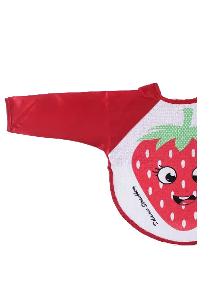 Unisex Kırmızı Çilek Desenli Uzun Kollu Önlük