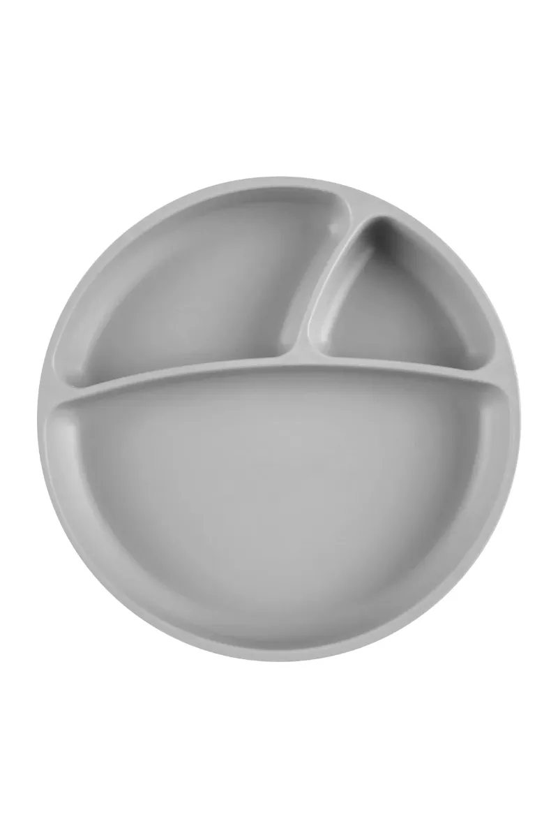 OiOi Porsiyon Vakum Tabanlı Silikon Tabak Powder Grey