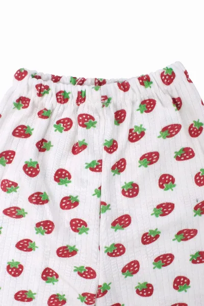 Kız Çocuk Ekru Kırmızı Çilek Baskılı Çıtçıtlı Pijama Takımı