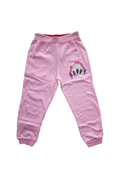Kız Çocuk Pembe Happy Gökkuşağı Baskılı Tek Alt Eşofman
