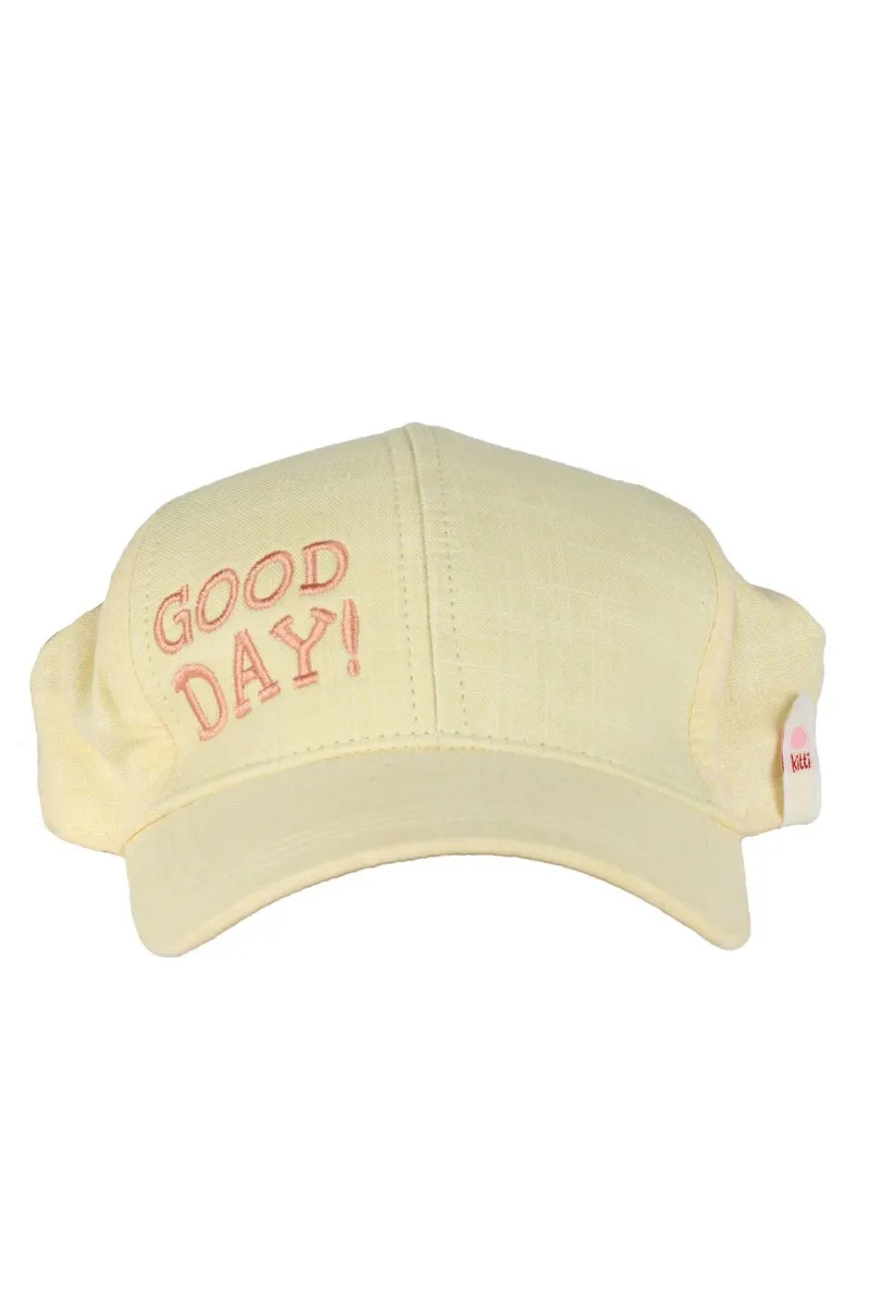 Kız Çocuk Sarı Good Day Nakışlı Yazılı Şapka 4-8 Yaş
