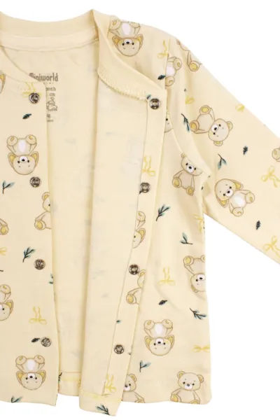 Unisex Sarı Ayıcık Tavşan Baskılı Çıtçıtlı Pijama Takımı