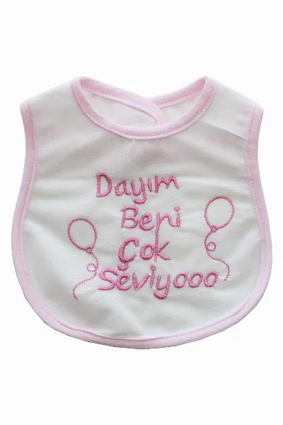 Dayım Beni Çok Seviyor Yazılı Pembe Su Geçirmez Önlük