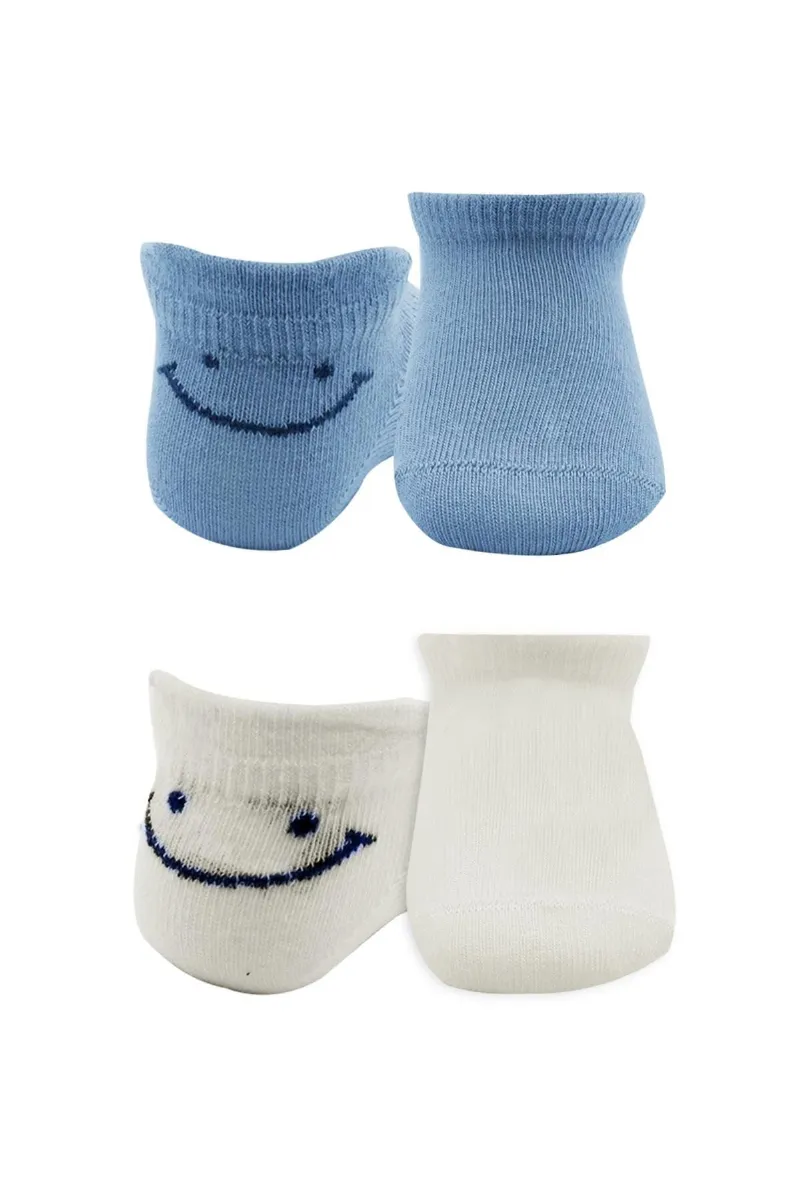 Bistyle 2'Li Sneakers Smile Penye Çorap 20106 Mavi Ekru