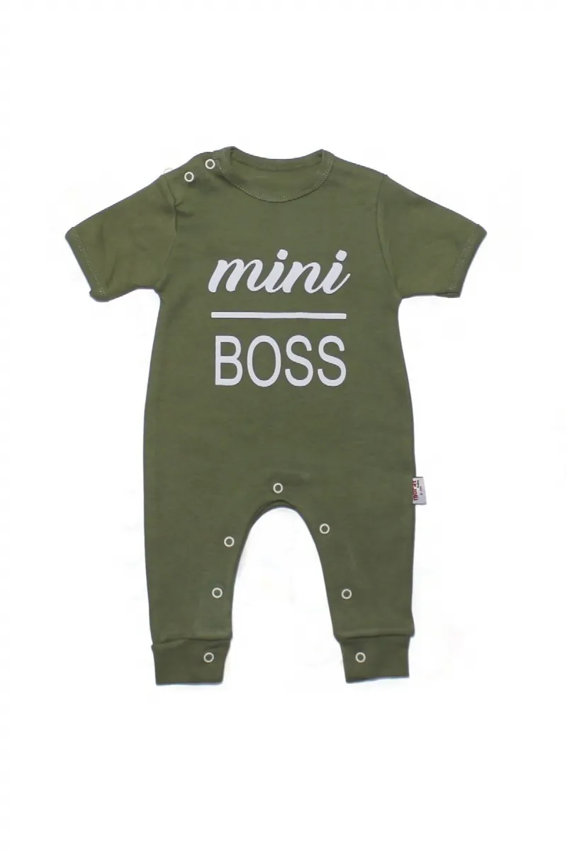 Haki Mini Boss Baskılı Kısa Kollu Tulum