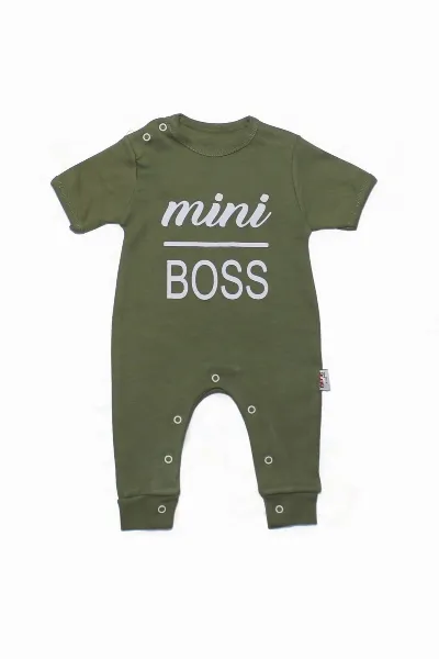Haki Mini Boss Yazılı Kısa Kollu Tulum