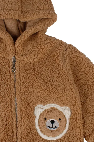 Erkek Bebek Peluş Ayıcık Baskılı Hırka
