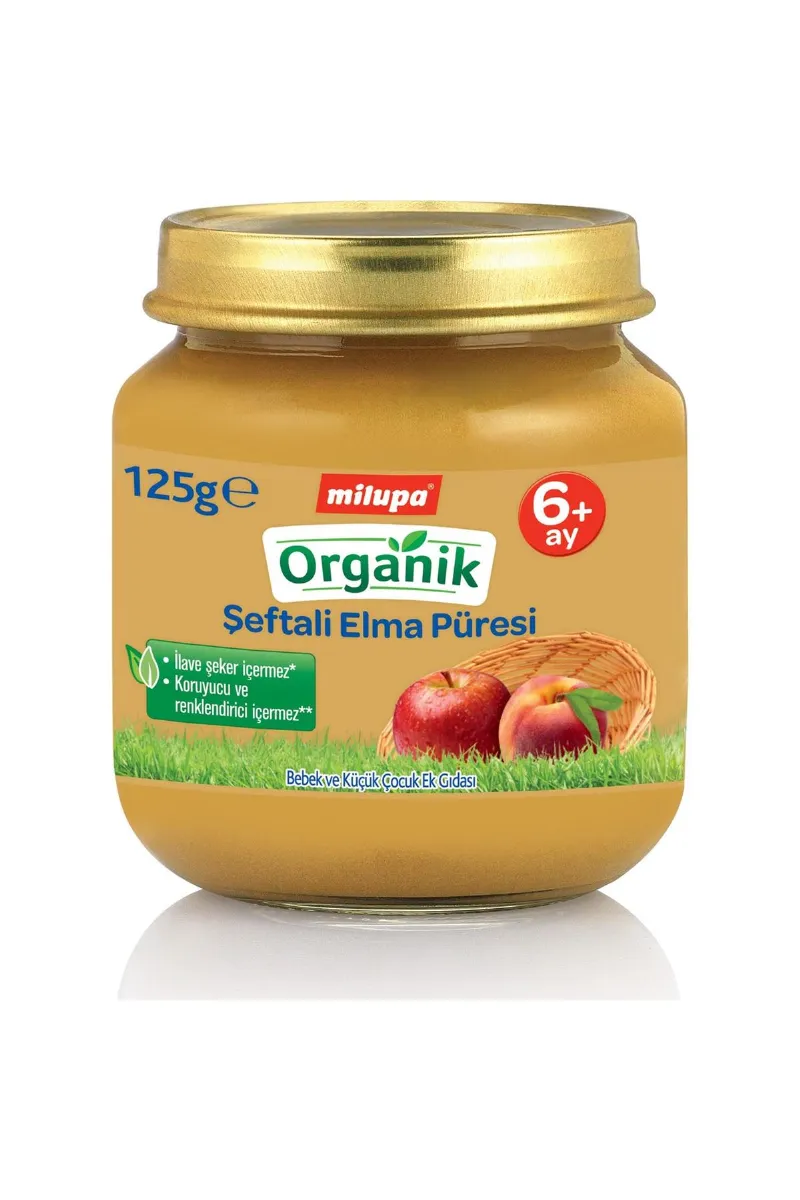 Milupa Organik Şeftali Elma Püreli Kavanoz Maması 125 Gr