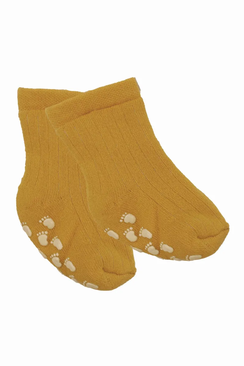 Unisex Sarı Kaydırmaz Taban Polar Çorap