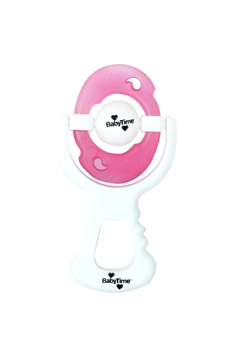 BabyTime Pembe Beyaz Çıngıraklı Sulu Diş Kaşıyıcı