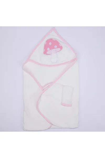 Kız Bebek Pembe Mantar Desenli Havlu Lif Set