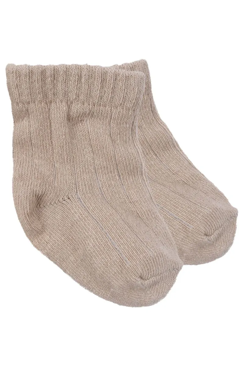 Unisex Bej Kahve 3'lü Çorap 0-6 Ay