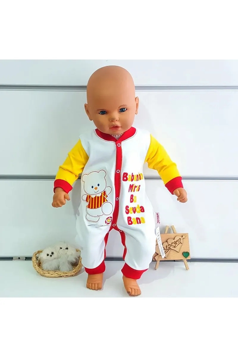 Sarı Kırmızı Taraftar Bebek Tulumu Babamdan Miras Bu Sevda Yazılı
